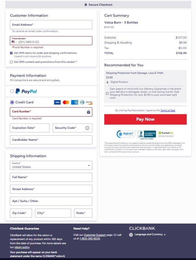 Secure payment on VolcaBurn official website